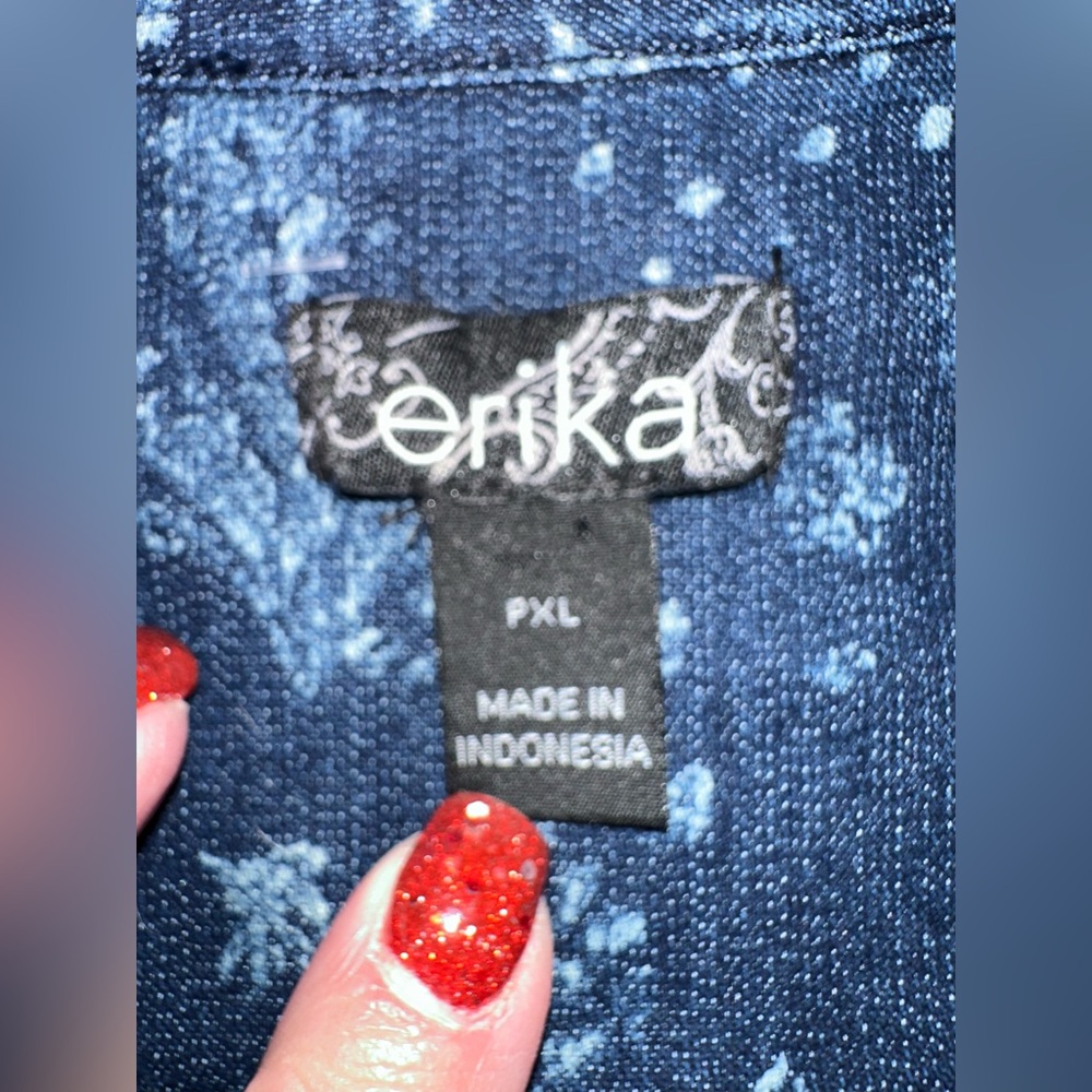 Erika Women’s Denim Jacket Floral Print with Beading on pocket and collar. PXL - Picture 12 of 14